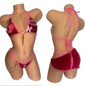 Sexy velvet junk Bikini exotic Dancewear Set